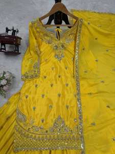ชุดสูทสีเหลืองสำหรับงานปาร์ตี้ของสาวๆชุดสูทชาราราราราราราราราของอินเดีย - Product Image 4