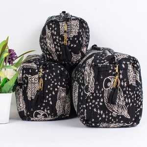 Algodón orgánico negro hecho a mano bloque impreso resistente al agua Vintage cremallera caso gran maquillaje monedero viaje para estuche-regalo ella - Product Image 3