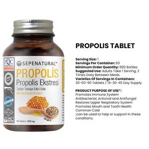 Pollen d'abeille de haute qualité, qualité alimentaire, comprimés sauvages, 1050 mg, 30 unités, flacon en verre ambré, 100% pur, sans additifs, étiquette privée OEM - Product Image 2