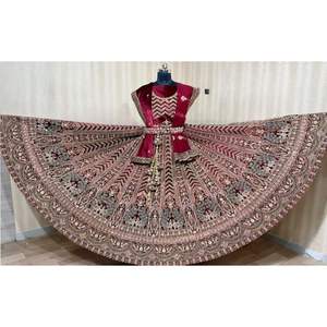 Broderie à la main Lehenga de mariée indienne haut de gamme et Jarakan sur filet Double Dupatta et 12 Kali jupe Flair - Product Image 1