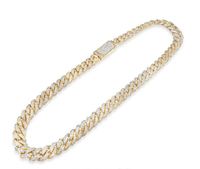 Chaîne cubaine en or jaune 10 carats et argent sterling 925, perles blanches rondes de qualité AAAA, style luxueux, testée et approuvée, fabrication indienne
