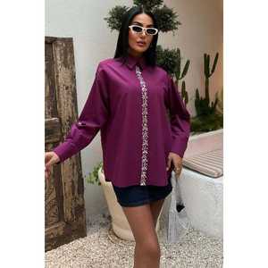 Camisa de Popelina con Adornos de Piedras a Rayas 3448 - Product Image 1