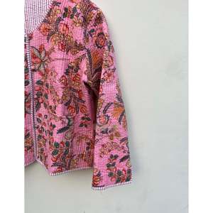Handmade Reversible <b>Quilted</b> Cotton <b>Jacket</b> Floral <b>Pattern</b> Bridal Coat XL Hooded Outerwear for Ladies Spring Season Stripe - Product Image 3