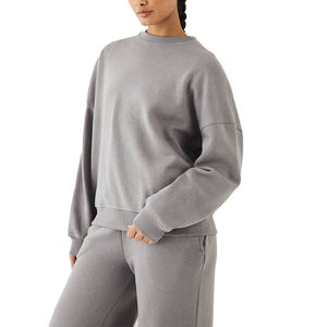 Sudadera con Capucha Gris Sólida Personalizada OEM, Lavado Ácido, Bordado al por Mayor, Ropa Urbana para Mujer - Product Image 1