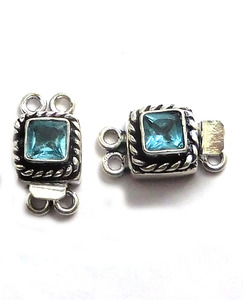 Fermoir de boîte en argent antique et plaqué or 18 carats avec topaze bleue 19X10X8MM de forme carrée pour la fabrication de bijoux à 1-3 brins B809 - Product Image 2