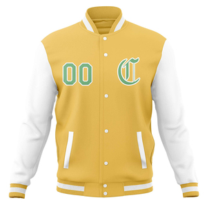 Veste de sport personnalisée en lettres varsity dorées jaunes blanches vertes, veste bomber personnalisée avec le nom de l'équipe, le numéro, le logo, vêtements de sport athlétiques - Product Image 2