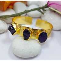 Bracelets manchette unisexe en laiton plaqué or, style bohème géométrique, avec pierres naturelles serties clos