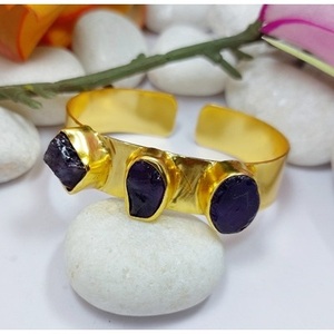 Brass Gold Plated Fashion Cuff <b>Bracelets</b> with Gemstones - Product Image 6