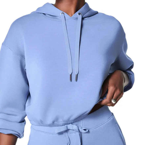 Sudadera con capucha de alta calidad personalizada para mujer, conjunto de dos piezas, entrenamiento corto de gran tamaño, cordón de manga larga de verano - Product Image 2