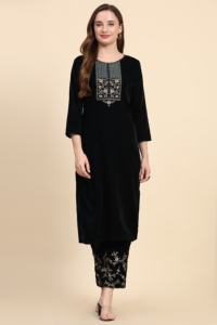 Trendmalls Ensemble de costume Salwar brodé en velours ethnique pour femme Pantalon Kurta avec Dupatta pour mariage toutes les saisons (G183-Morpeach) - Product Image 4