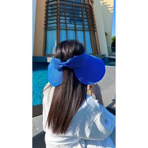 หมวกปีกกว้างแบบพับได้พร้อมริบบิ้นกันแดดสีน้ำเงินรอยัล รุ่น Hsr2080 - สีน้ำเงินรอยัล1 - Product Image 2