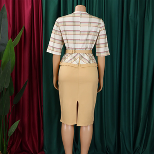 Falda lápiz de moda 2026, estampado a cuadros, cuello en V, estilo elegante para mujer, patchwork africano, hasta la rodilla, cintura alta, ecológica - Product Image 6