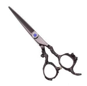 กรรไกรตัดผมด้ามจับมังกรสีดำกรรไกรตัดขนเหล็กเยอรมันแบบตรงพร้อมที่วางนิ้วใบมีดสแตนเลส - Product Image 5