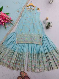 Traje Salwar Tradicional Bordado de Georgette Premium Unity Luxure con Dupatta de Tela Suave para Fiestas y Eventos - Product Image 4