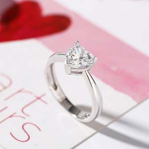 Jeulia Classic Heart Cut <b>Solitaire</b> Engagement <b>Ring</b> Three Prongs Gold Plated Sterling <b>Silver</b> - Product Image 6