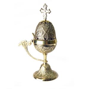 Brûleur à encens arabe en laiton plaqué or au design unique et attrayant avec support design, fabriqué en Inde - Product Image 1