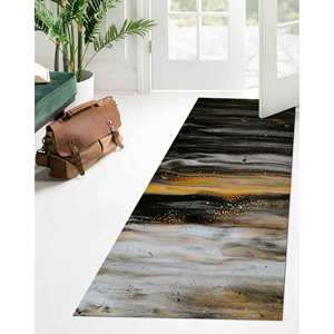 Tapis moderne abstrait : Tapis brillant noir, gris, jaune et doré, tapis doux non tissé - Product Image 5