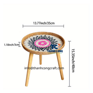 MESA DE RATTAN con incrustaciones de fregona superventas, mesa de acento bohemio moderna para muebles de hotel de casa de lujo, proveedor de Vietnam - Product Image 1