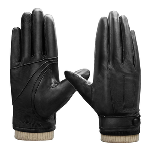 Guantes de invierno impermeables con estilo de cuero negro con forro térmico Pantalla táctil Ciclismo Conducción Guantes de nieve - Product Image 4