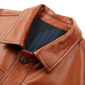 Wholesale <b>Men's</b> Casual Fleece <b>Leather</b> <b>Jacket</b> for Winter High Quality Embroidered Street Fashion with Stand Collar Loose Fit - Product Image 5