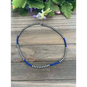 Collier Navajo en lapis-lazuli et argent sterling avec perles de 5 mm - Bijoux fins à perles - Product Image 1