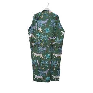 Handmade Green Floral Front Logo V-neck Pure Cotton Kimono Robe New Arrival Women's Daily Life Summer Spring Hand Printed - Product Image 6