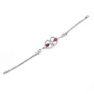 Bracelet de charme en argent avec pierre précieuse en forme de cœur rubis pour femmes - Product Image 1
