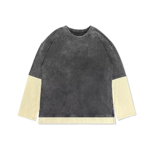 Custom Logo <b>Long</b> Acid Wash Double <b>Sleeve</b> <b>Men's</b> T Shirt for <b>Men</b> Oversized t Shirt <b>Top</b> Trendy Acid Wash Double <b>Sleeve</b> Shirt - Product Image 1