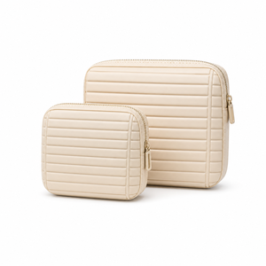 PVC Striped Cosmetic Bag Waterproof Multi Compartment Makeup <b>Case</b> For <b>Travel</b> - Product Image 1