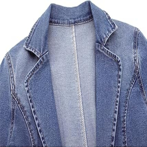แจ็กเก็ตและเสื้อโค้ทผ้ายีนส์ยาวสีน้ำเงินสำหรับผู้หญิงสไตล์วินเทจแจ็กเก็ตและเสื้อโค้ทผ้าฝ้าย100% ใหม่ - Product Image 3