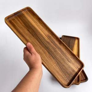 Bandejas de Madera de Acacia Rectangulares para Servir Comida, Almacenar Joyas, Decorativas, de Cuero, Bambú, para Muebles de Comedor - Product Image 5