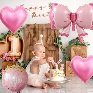 Palloncini in Foil a Forma di Cuore con Fiocco Rosa 'It's a Girl', Decorazioni per Celebrazioni di Nascita e Rivelazione del Sesso del Bambino - Product Image 5