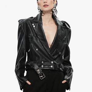 Chaqueta de Motociclista de Piel de Oveja Genuina para Mujer, Tejida, Bordada, Transpirable, Estilo Bomber, Delantera Extragrande, Otoño Invierno 2025 - Product Image 1