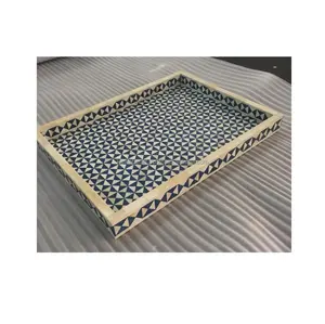Trendy Handmade Custom-Size Wood and Resin <b>Tray</b> Top Home Kitchen and Tabletop Bone Inlay Serving <b>Tray</b> For <b>Jewelry</b> - Product Image 2