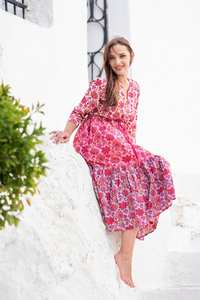 Robe Aphrodite artisanale, coton bohème, imprimé à la main, décontractée, occasionnelle, pour femmes - Product Image 5