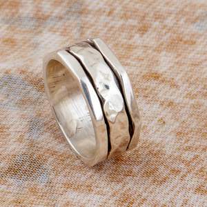 Bague tournante martelée en argent sterling 925 plaqué or 14 carats, style bohème, faite à la main, style classique, certifiée méditation, unisexe, pour mariage - Product Image 4