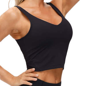 Top corto acolchado con cuello en V de palangre para mujer con sujetador incorporado, entrenamiento, gimnasio, yoga, ropa deportiva diaria, sujetadores deportivos - Product Image 2