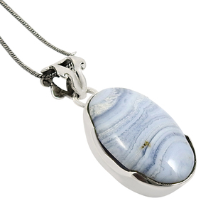 Plata de Ley 925, venta al por mayor, joyería hecha a mano, ágata de encaje azul Natural, piedra preciosa, forma ovalada, colgante clásico para mujeres y hombres, India - Product Image 1