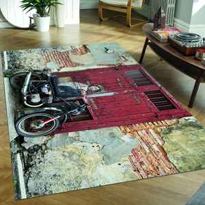 Alfombra de Lana con Estampado de Grafiti de Niño en Bicicleta, Alfombra de Retazos Abstracta con Respaldo de Látex, Alfombra Versátil para Decoración del Hogar, Alfombra Goblen - Product Image 3