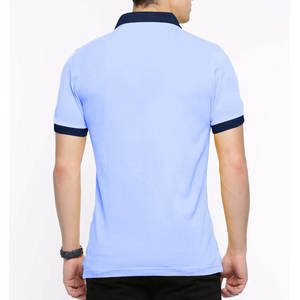 <b>Mens</b> Contrast Color Polo <b>Shirt</b> <b>Light</b> <b>Blue</b> and White Short Sleeve Cotton Polo with Double Stripe Design - Product Image 5