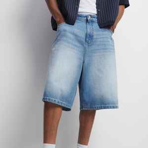 Shorts Vaqueros Rectos Unisex Estilo Urbano, 100% Algodón, Diseño con Cremallera, Shorts Vaqueros para Hombre con Pedrería - Product Image 2