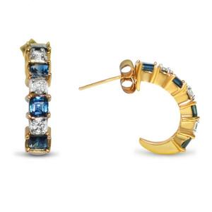 Boucles d'oreilles huggie en or jaune 14 carats avec diamant de 0,85 carat et saphir bleu - Product Image 3