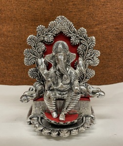 Estatua de Ganesha Plateada Hecha a Mano, Artesanía Religiosa de 7 Pulgadas para el Hogar, Mandir y Regalos de Boda Indios - Product Image 3