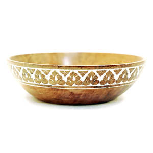 Juego de 2 Tazones Decorativos Redondos de Madera de Mango Tallada para Decoración, Centro de Mesa, 10 x 10 x 2.5 Pulgadas - Product Image 6