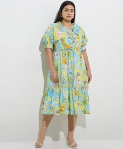 Mini Vestido Indio de Algodón Estampado Floral, Cintura Natural, Estilo Dulce, para Fiesta, Novia, Boda, Luna de Miel, Regalo - Product Image 1