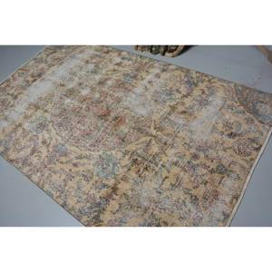 Tapis turc vintage Beige bleu 4.9x 7.9ft tissage plat en laine avec motif patchwork pour les décorations de salon - Product Image 4