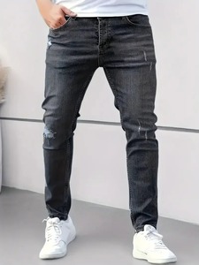 Jeans skinny à la mode pour hommes en denim gris clair avec décoration déchirée et poches nouveaux vêtements pour hommes vente en gros - Product Image 2