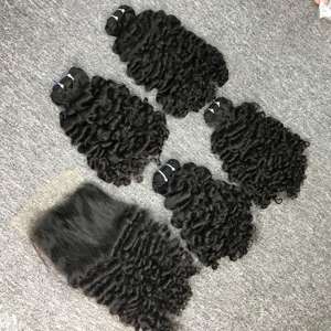 Vente chaude VQ cheveux 100% vietnamien brut birman bouclés Extensions de cheveux humains 100g Bundle Machine Double trame pour toutes les couleurs - Product Image 4