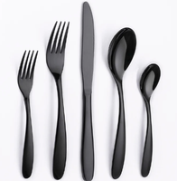 Ensemble de couverts écologiques en acier inoxydable de qualité supérieure, fabriqués à la main en Inde, couleur noire, logo personnalisé imprimé