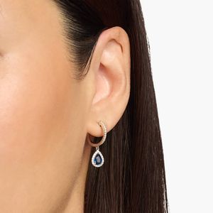 Luxury Sapphire Drop Hoop <b>Earrings</b> for Women 14K White Gold Pear Cut Blue Sapphire Diamond Halo <b>Dangle</b> <b>Earrings</b> Fine Jewelry - Product Image 2